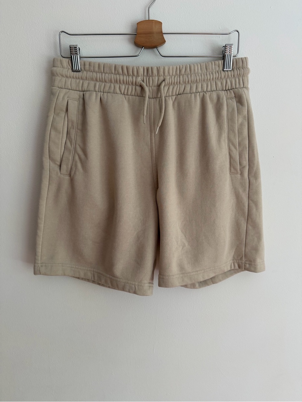 H&M Men's Regular Fit Fleece Sweatshorts Oatmeal Heather Beige Drawstring Small